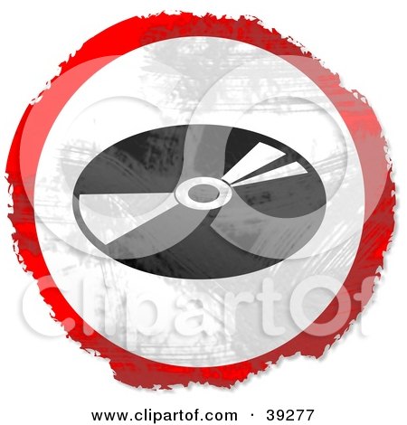 Clipart Illustration of a Grungy Red, White And Black Circular CD Sign by Prawny