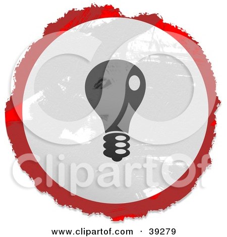 Clipart Illustration of a Grungy Red, White And Black Circular Light Bulb Sign by Prawny