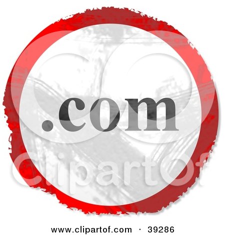 Clipart Illustration of a Grungy Red, White And Black Circular Dot Com Sign by Prawny
