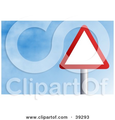 Clipart Illustration of a Red And White Triangular Sign Against A Blue Sky With Clouds by Prawny
