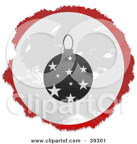 Clipart Illustration of a Grungy Red, White And Black Circular Christmas Ornament Sign by Prawny