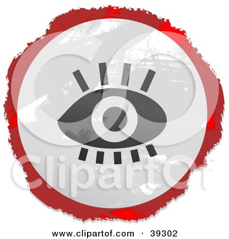 Clipart Illustration of a Grungy Red, White And Black Circular Eye Sign by Prawny