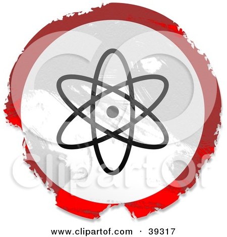 Clipart Illustration of a Grungy Red, White And Black Circular Atom Sign by Prawny