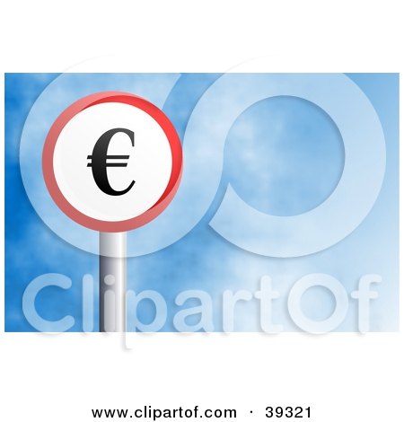 Clipart Illustration of a Red And White Circular Euro Sign Against A Blue Sky With Clouds by Prawny