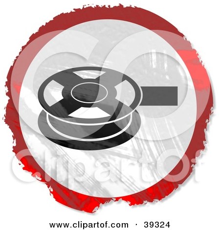 Clipart Illustration of a Grungy Red, White And Black Circular Film Reel Sign by Prawny