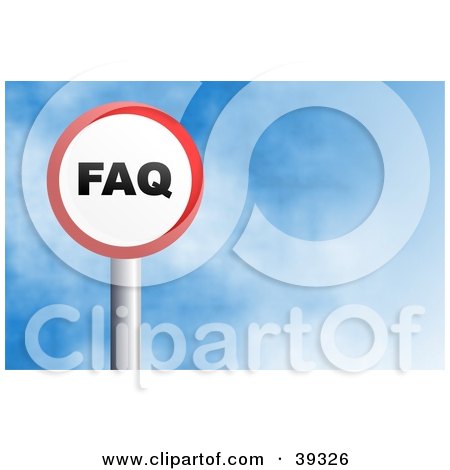 Clipart Illustration of a Red And White Circular FAQ Sign Against A Blue Sky With Clouds by Prawny