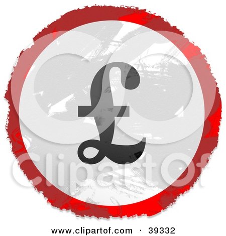 Clipart Illustration of a Grungy Red, White And Black Circular Pound Currency Sign by Prawny