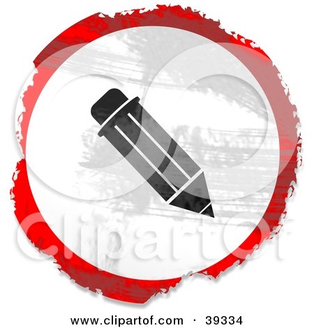 Clipart Illustration of a Grungy Red, White And Black Circular Pencil Sign by Prawny
