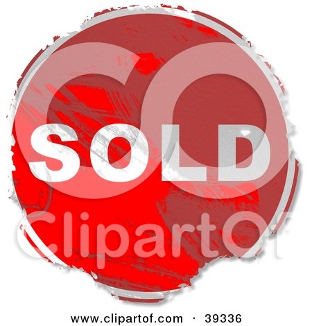 Clipart Illustration of a Grungy Red Circular Sold Sign by Prawny