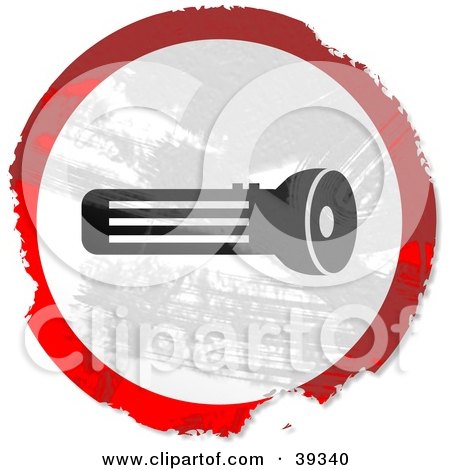 Clipart Illustration of a Grungy Red, White And Black Circular Flashlight Sign by Prawny