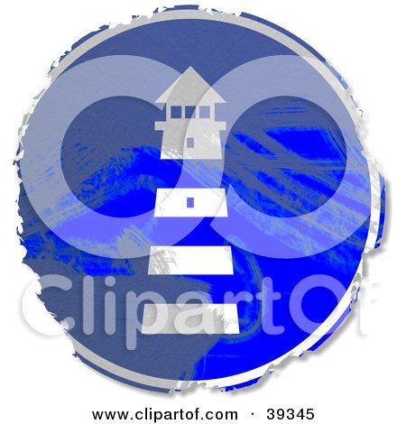Clipart Illustration of a Grungy Blue Circular Lighthouse Sign by Prawny