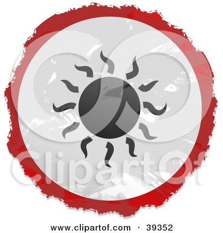 Clipart Illustration of a Grungy Red, White And Black Circular Sun Sign by Prawny