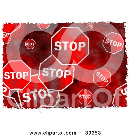 Clipart Illustration of a Background Of Grungy Red Stop Signs by Prawny