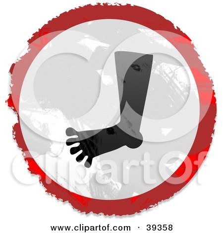 Clipart Illustration of a Grungy Red, White And Black Circular Foot Sign by Prawny