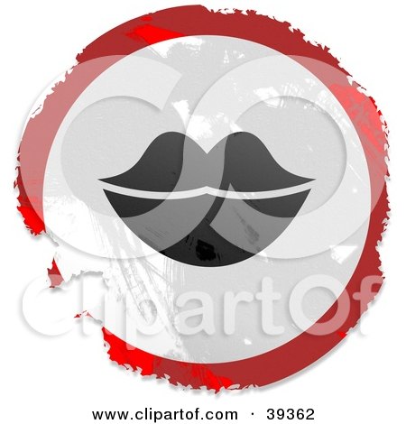 Clipart Illustration of a Grungy Red, White And Black Circular Lips Sign by Prawny