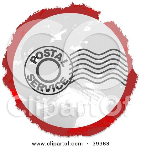 Clipart Illustration of a Grungy Red, White And Black Circular Postal Sign by Prawny