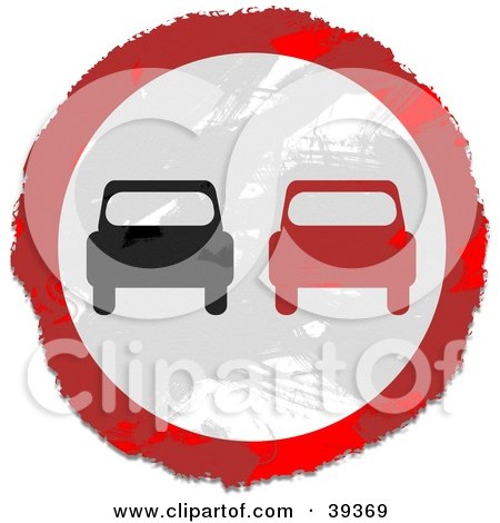 Clipart Illustration of a Grungy Red, White And Black Circular Car Sign by Prawny