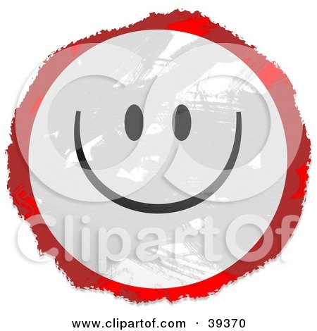 Clipart Illustration of a Grungy Red, White And Black Circular Happy Face Sign by Prawny