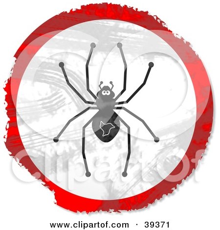 Clipart Illustration of a Grungy Red, White And Black Circular Spider Sign by Prawny