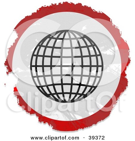 Clipart Illustration of a Grungy Red, White And Black Circular Wire Globe Sign by Prawny