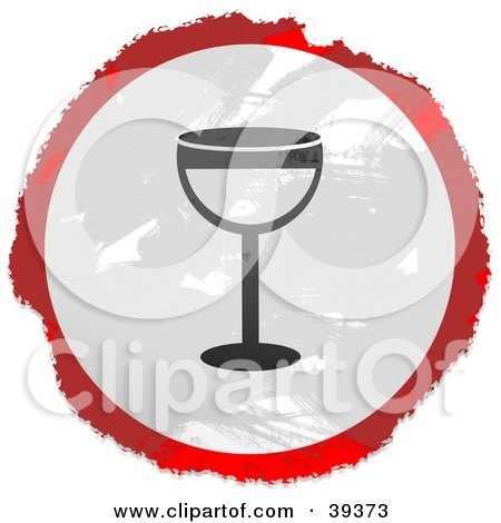 Clipart Illustration of a Grungy Red, White And Black Circular Wine Sign by Prawny