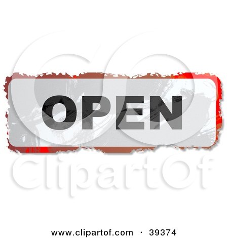Clipart Illustration of a Grungy Red, White And Black Rectangular Open Sign by Prawny