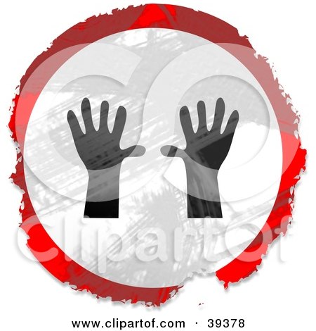 Clipart Illustration of a Grungy Red, White And Black Circular Hands Sign by Prawny