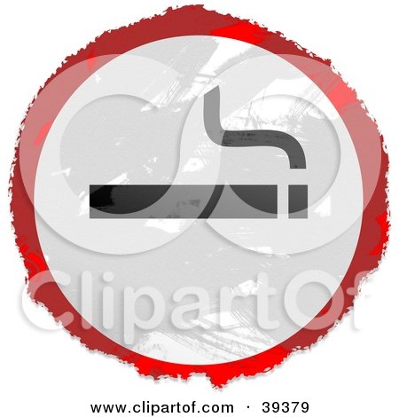 Clipart Illustration of a Grungy Red, White And Black Circular Smoking Sign by Prawny