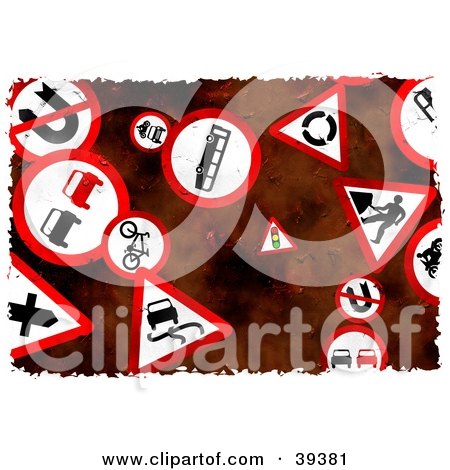 Clipart Illustration of a Background Of Grungy Red And White Road Signs by Prawny