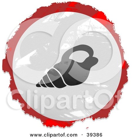Clipart Illustration of a Grungy Red, White And Black Circular Conch Shell Sign by Prawny