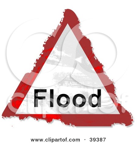 Clipart Illustration of a Grungy Red, White And Black Triangular Flood Sign by Prawny
