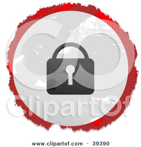 Clipart Illustration of a Grungy Red, White And Black Circular Lock Sign by Prawny