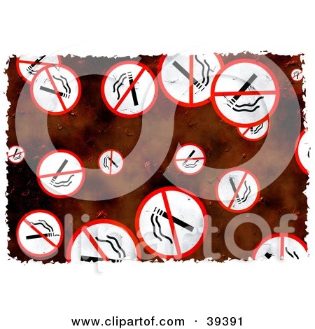 Clipart Illustration of a Background Of Grungy Red And White No Smoking Signs by Prawny