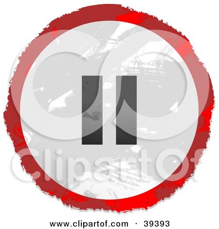 Clipart Illustration of a Grungy Red, White And Black Circular Pause Button Sign by Prawny