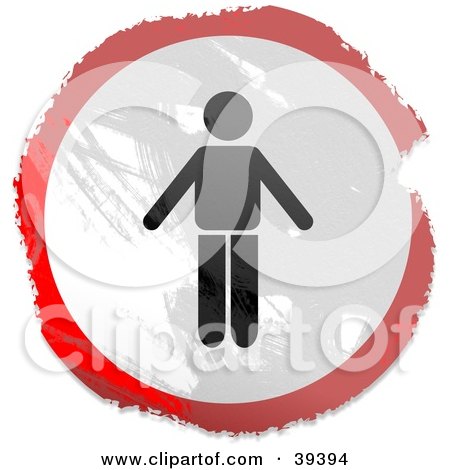 Clipart Illustration of a Grungy Red, White And Black Circular Man Sign by Prawny