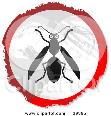 Clipart Illustration of a Grungy Red, White And Black Circular Wasp Sign by Prawny