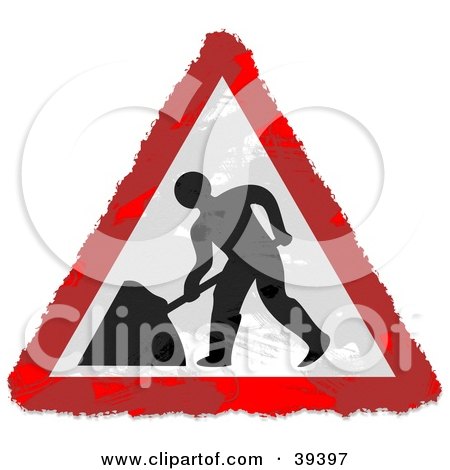 Clipart Illustration of a Grungy Red, White And Black Triangular Digging Sign by Prawny
