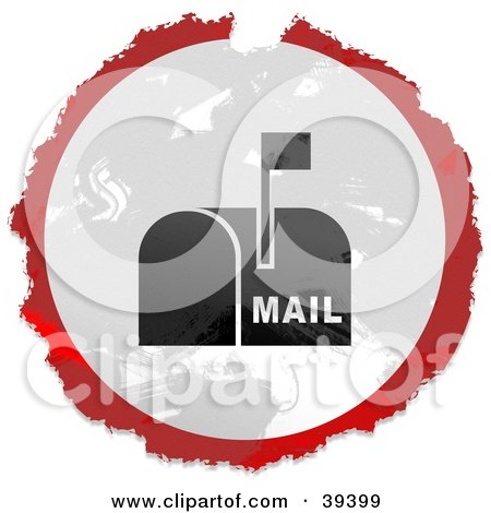 Clipart Illustration of a Grungy Red, White And Black Circular Mailbox Sign by Prawny