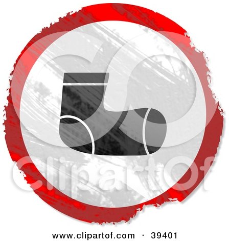 Clipart Illustration of a Grungy Red, White And Black Circular Sock Sign by Prawny