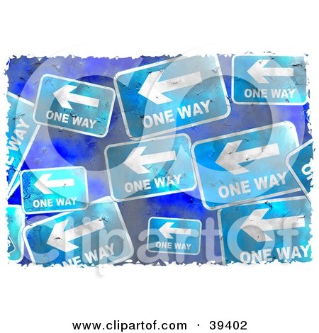 Clipart Illustration of a Background Of Grungy Blue One Way Signs by Prawny