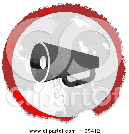 Clipart Illustration of a Grungy Red, White And Black Circular Megaphone Sign by Prawny