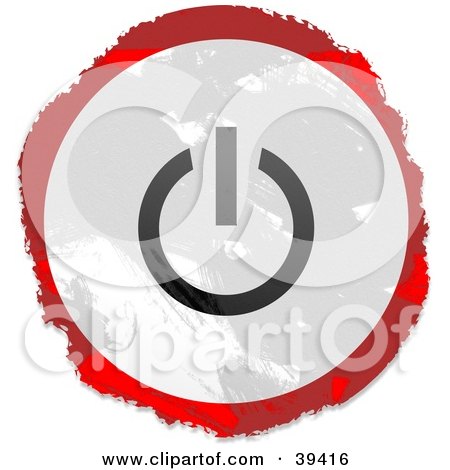 Clipart Illustration of a Grungy Red, White And Black Circular Power Button Sign by Prawny