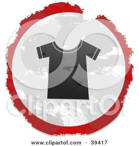 Clipart Illustration of a Grungy Red, White And Black Circular T Shirt Sign by Prawny