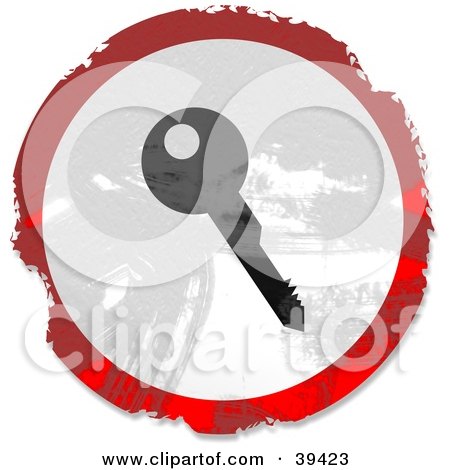 Clipart Illustration of a Grungy Red, White And Black Circular Key Sign by Prawny