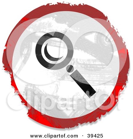 Clipart Illustration of a Grungy Red, White And Black Circular Magnifying Glass Sign by Prawny