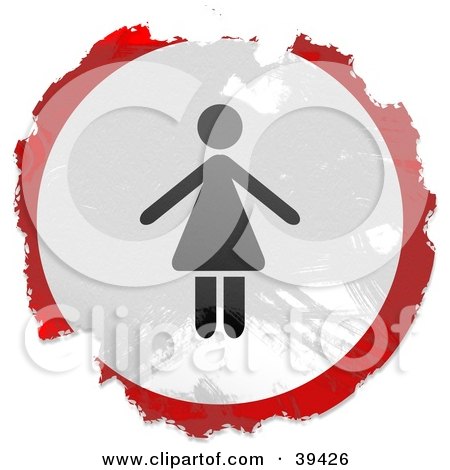 Clipart Illustration of a Grungy Red, White And Black Circular Woman Sign by Prawny