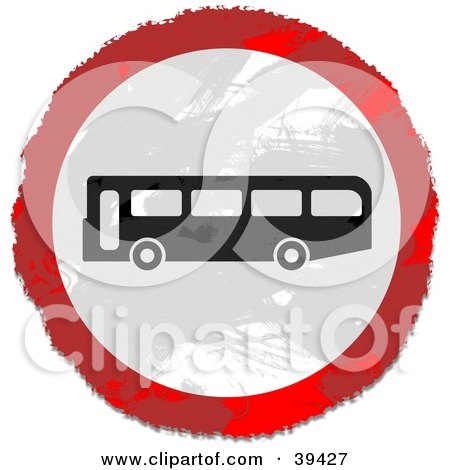 Clipart Illustration of a Grungy Red, White And Black Circular Bus Sign by Prawny