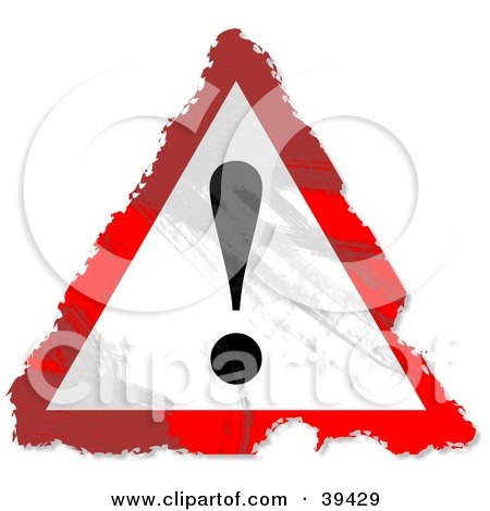 Clipart Illustration of a Grungy Red, White And Black Triangular Exclamation Point Sign by Prawny