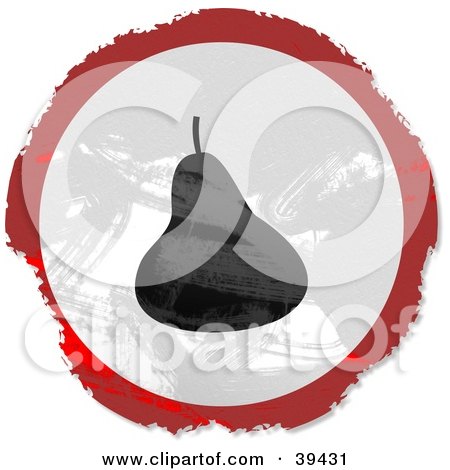 Clipart Illustration of a Grungy Red, White And Black Circular Pear Sign by Prawny