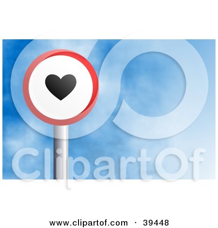 Clipart Illustration of a Red And White Circular Heart Sign Against A Blue Sky With Clouds by Prawny